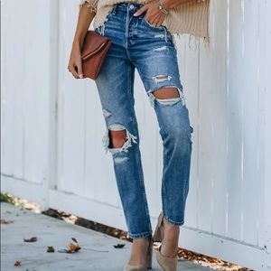 Vici Blue Distressed Straight Leg Jeans